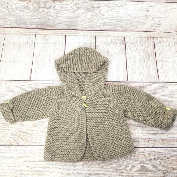 Baby Hooded Cardigan Sweater Handmade Wool Knitted Crochet Car Buttons Warm Top - Picture 3 of 8